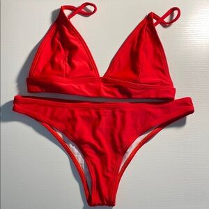 SHEIN Red Bikini  Top and Bottom Swimwear Cheeky Cut Swim Suit Set Small